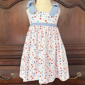 Lulu Bebe Girls Nautical Dress Size 4 Red White Blue Beach Summer 4th of July
